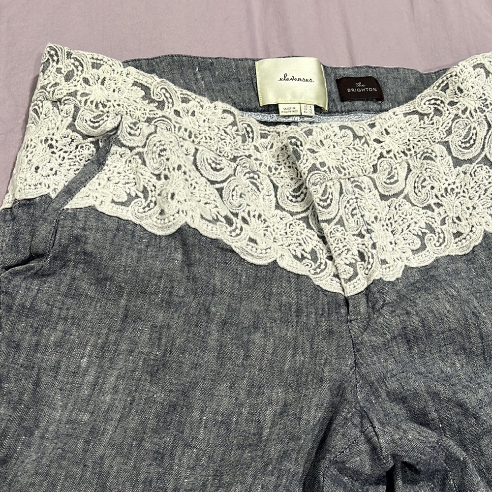 Anthropologie Elevenses The Brighton Lace and Linen Pants
